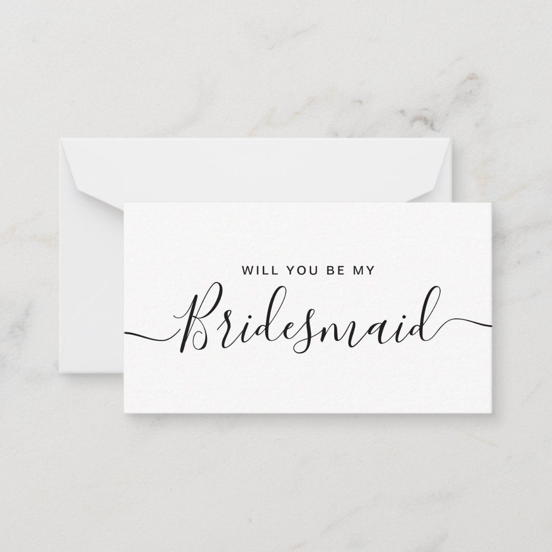 Minimalist Black and White Bridesmaid Proposal Note Card | Zazzle