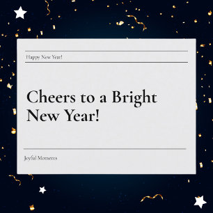 Minimalist Black and White Bright New Year Holiday Postcard