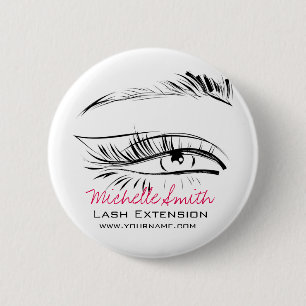 Minimalist Black and White Brow Bar Lash Artist Pinback Button