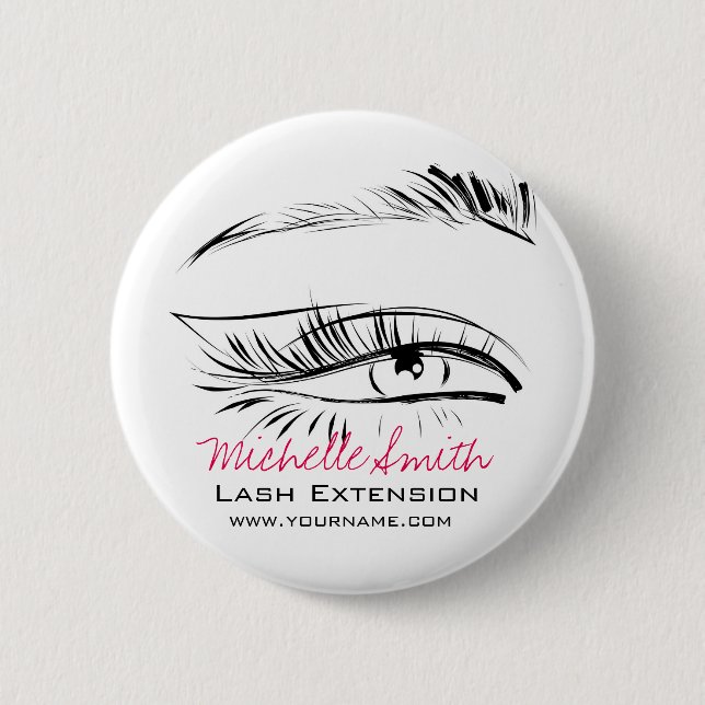 Minimalist Black and White Brow Bar Lash Artist  Pinback Button (Front)