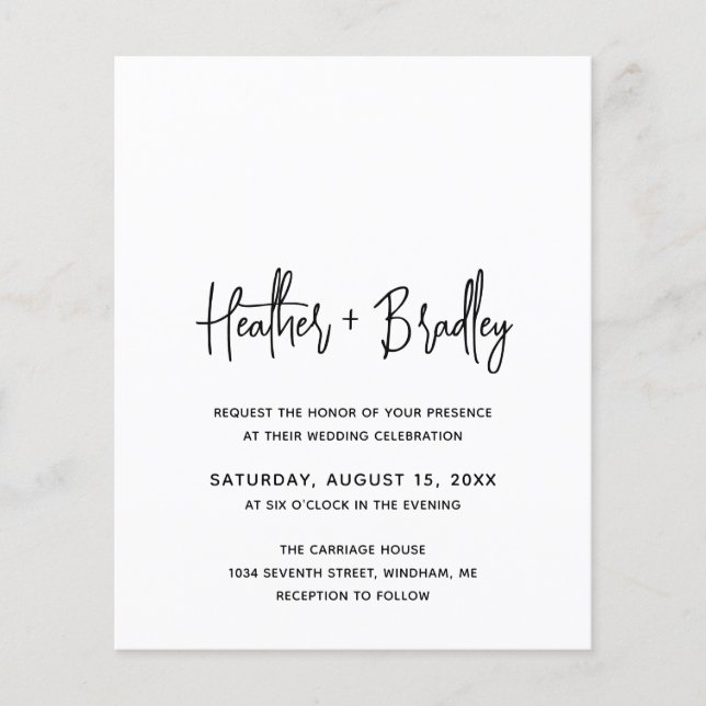 Minimalist Black and White Budget Wedding Invite (Front)