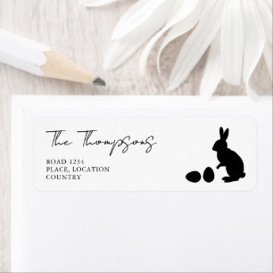 Minimalist Black And White Bunny Silhouette Easter Label