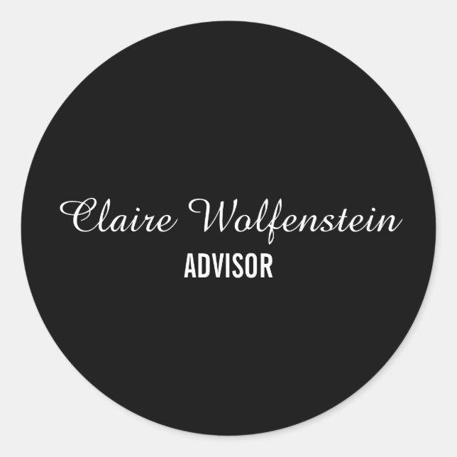 Minimalist Black and White Business Classic Round Sticker (Front)