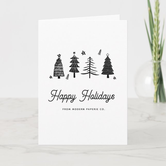 Minimalist Black and White Business Happy Holidays Holiday Card (Front)