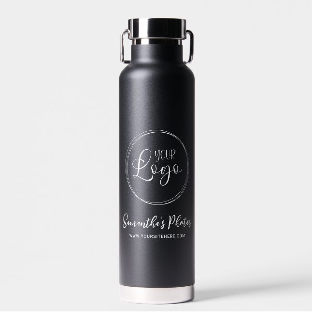 Minimalist Black and White Business Logo Promo Water Bottle (Front)
