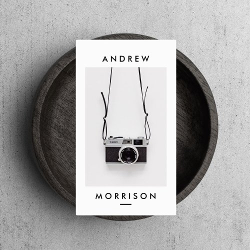 Minimalist Black and White Camera Photographer Business Card