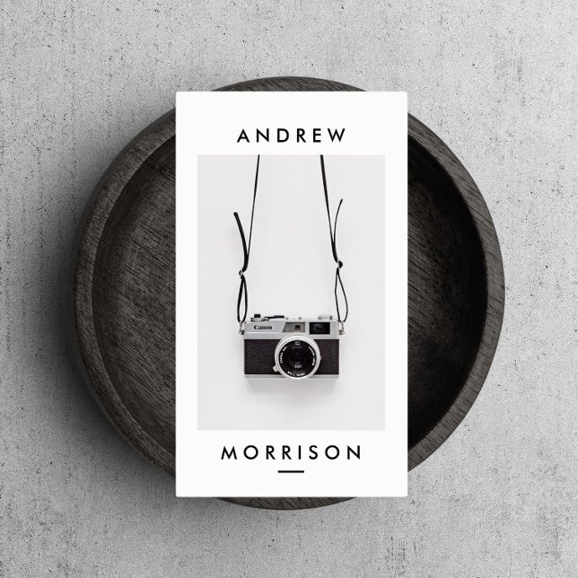 Minimalist Black and White Camera Photographer Business Card (Creator Uploaded)