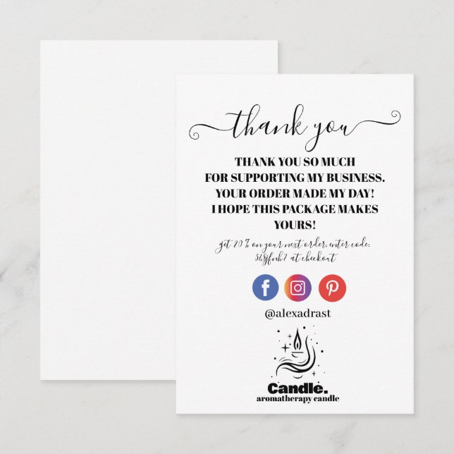 Minimalist Black And White Candle Thank You Card (Front/Back)