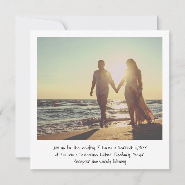Minimalist Black and White Casual Photo Wedding Invitation (Front)