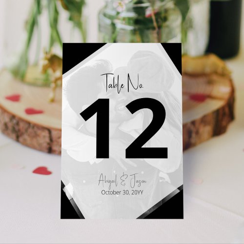 Minimalist Black and White Casual Wedding Photo Table Number