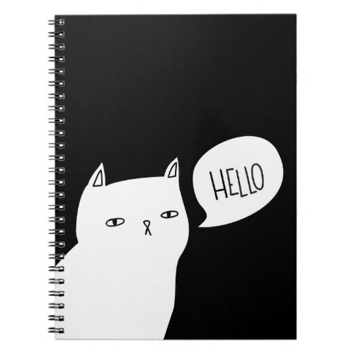Minimalist black and white cat hello notebook
