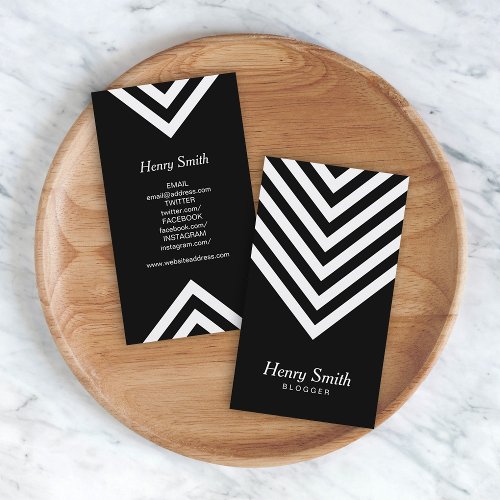 Minimalist Black and White Chevron Social Media Business Card