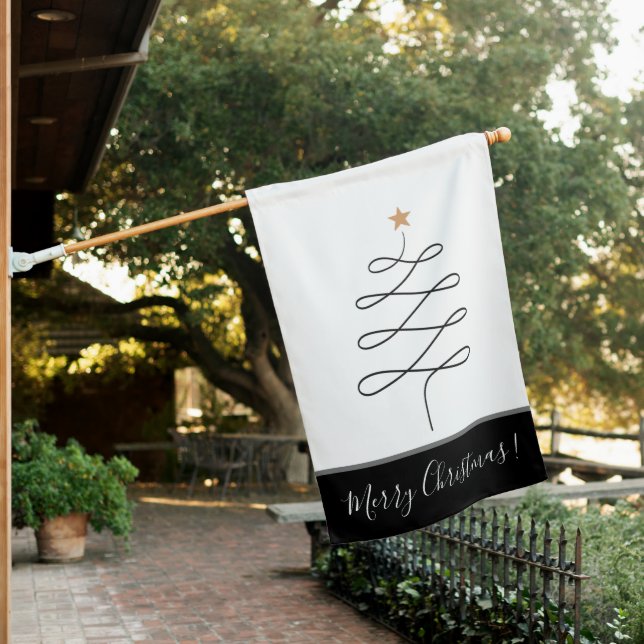 Minimalist Black And White Christmas House Flag (In SItu)