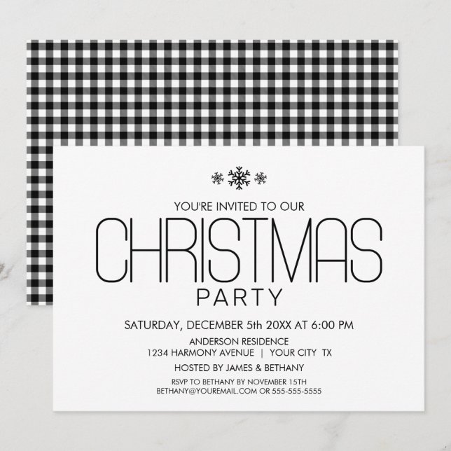 Minimalist Black and White Christmas Party Invitation (Front/Back)