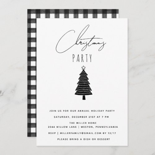 Minimalist Black and White Christmas Party  Invitation