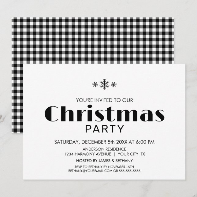 Minimalist Black and White Christmas Party Invitation (Front/Back)