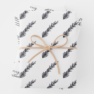 Minimalist Black And White Christmas Pine Tree Wrapping Paper Sheets
