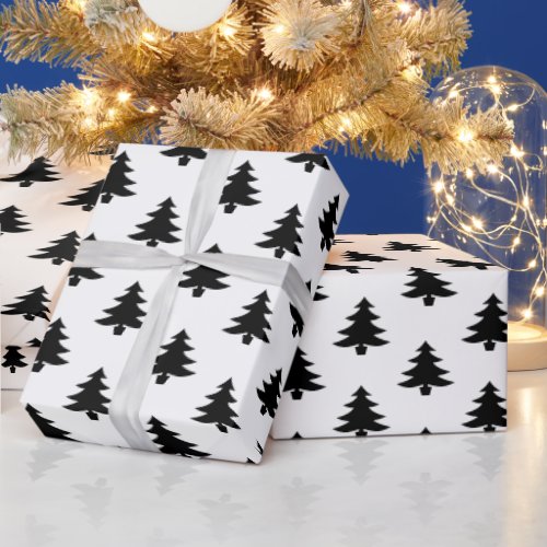 Minimalist Black and White Christmas Trees Wrapping Paper