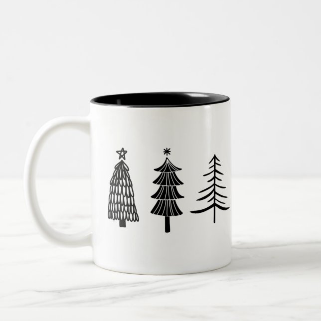 Minimalist Black and White Christmas Two-Tone Coffee Mug (Left)