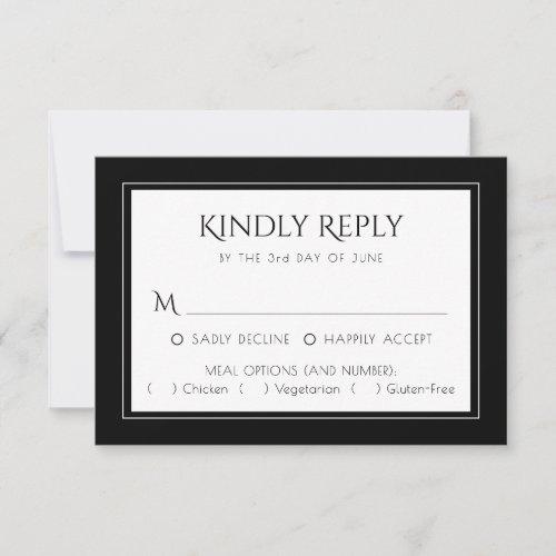 Minimalist Black and White  Classic Moder Entree RSVP Card