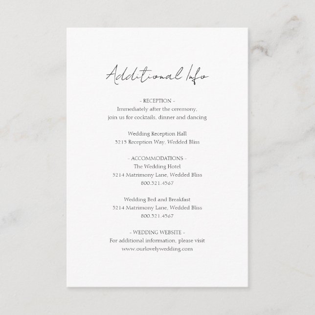 Minimalist Black and White Classic Wedding Enclosure Card (Front)