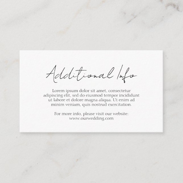 Minimalist Black and White Classic Wedding Enclosure Card (Front)