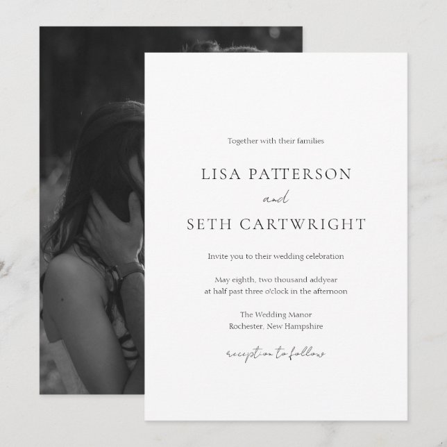 Minimalist Black and White Classic Wedding Invitation (Front/Back)