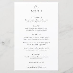 Minimalist Black and White Classic Wedding Menu