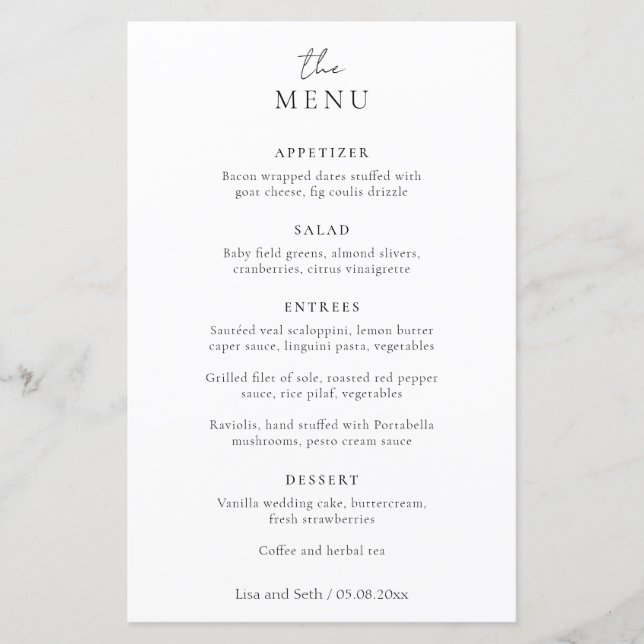 Minimalist Black and White Classic Wedding Menu (Front)