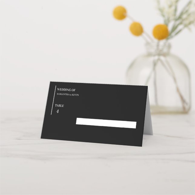 Minimalist Black and White Classic  Wedding  Place Card (Front)