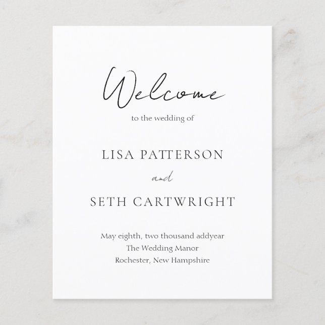 Minimalist Black and White Classic Wedding Program (Front)