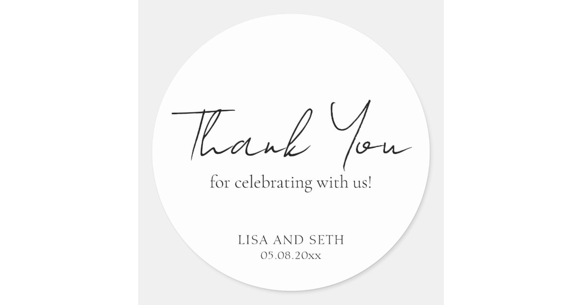 Minimalist Black and White Classic Wedding Round Sticker | Zazzle