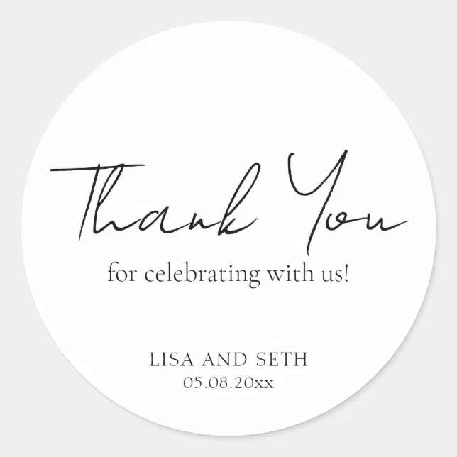 Minimalist Black and White Classic Wedding Round Sticker | Zazzle