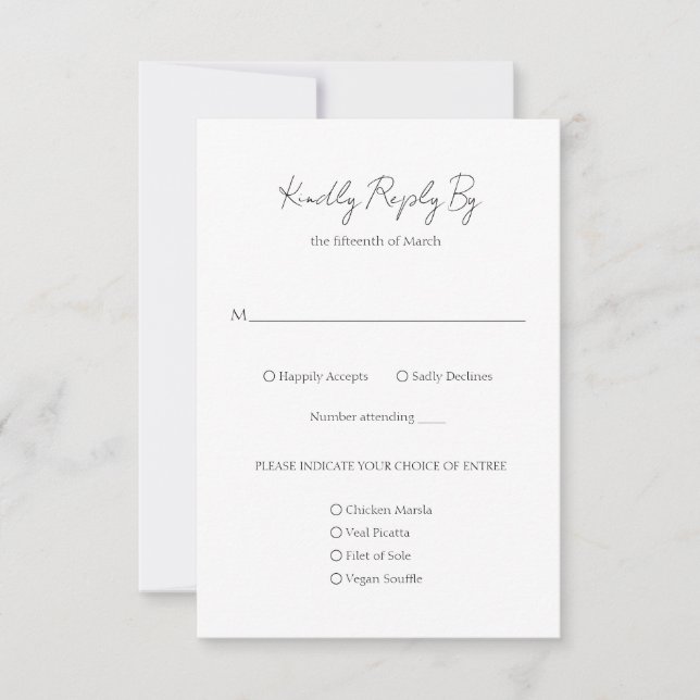 Minimalist Black and White Classic Wedding RSVP Card (Front)