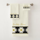 Minimalist Black and White Cream Daisy Floral Bath Towel Set