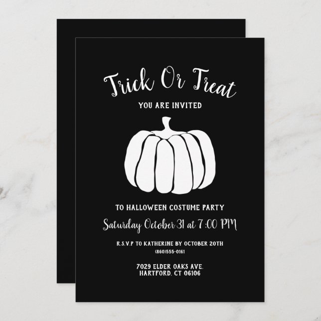 Minimalist Black And White Custom Halloween Party Invitation (Front/Back)