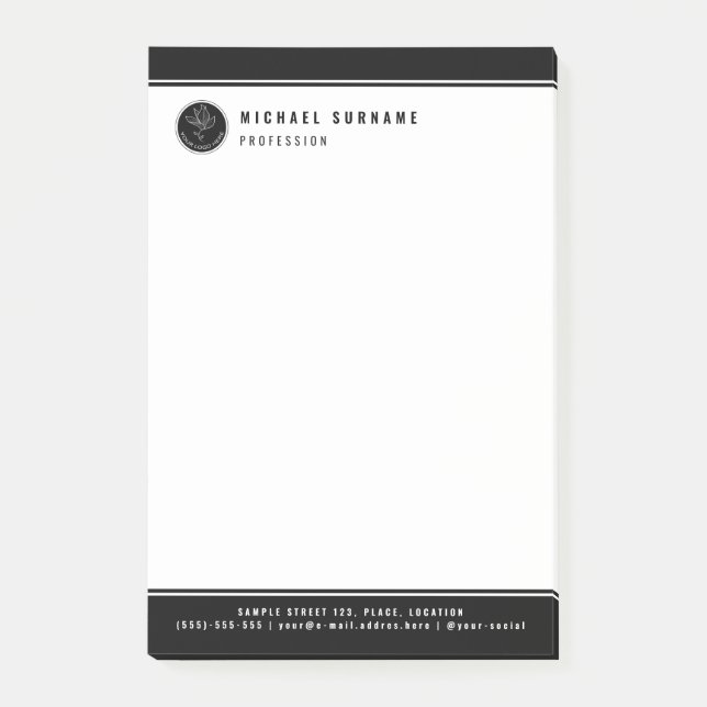 Minimalist Black And White Custom Logo And Text Post-it Notes (Front)