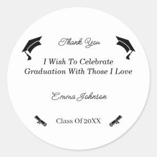 Minimalist Black And White Customized Graduation Classic Round Sticker