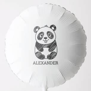 Minimalist Black and White Cute Panda Drawing Balloon