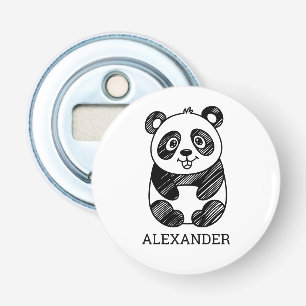 Minimalist Black and White Cute Panda Drawing  Bottle Opener