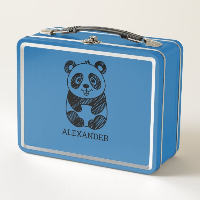 Minimalist Black and White Cute Panda Drawing  Metal Lunch Box (Front)