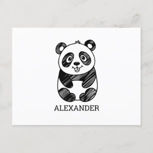 Minimalist Black and White Cute Panda Drawing Postcard