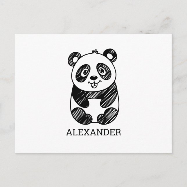 Minimalist Black and White Cute Panda Drawing  Postcard (Front)