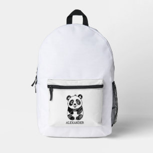 Minimalist Black and White Cute Panda Drawing  Printed Backpack