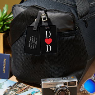 Minimalist Black and White Dad with Red Heart Luggage Tag