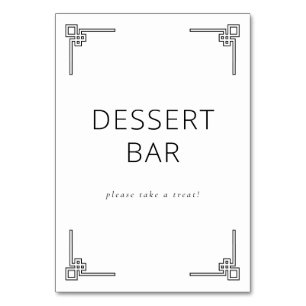 Minimalist Black and White Dessert Bar Sign Table Number