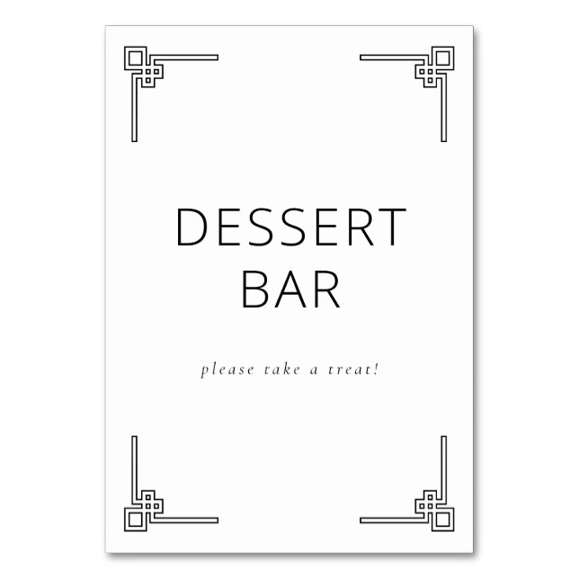 Minimalist Black and White Dessert Bar Sign Table Number (Front)