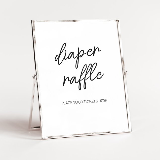 Minimalist Black and White Diaper Raffle Poster (White Minimalist Heart Baby Shower Diaper Raffle Sign)