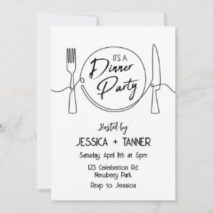 Minimalist Black and White Dinner Party Invitation