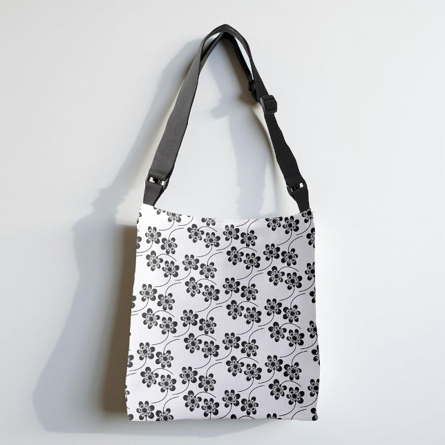 Minimalist Black and White Ditsy Floral Pattern Crossbody Bag (Creator Uploaded)